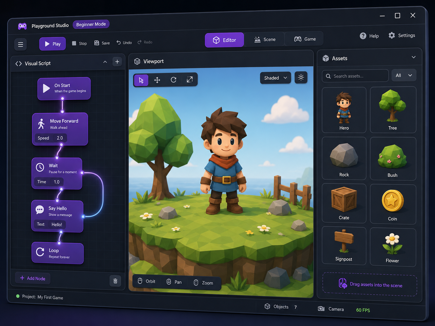 Mana Engine editor in beginner mode